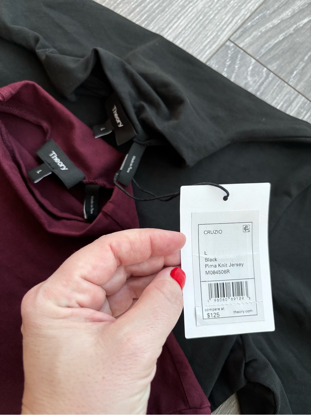 Theory Women's Mock Neck Short Sleeve Top - Black & Burgundy